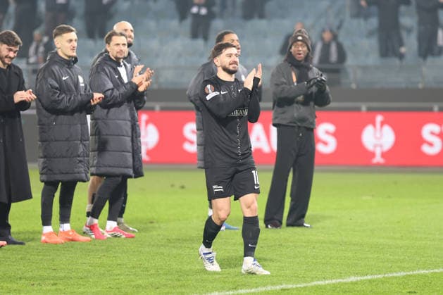 SOCCER - UEFA EL, Sturm vs Brann GRAZ,AUSTRIA,29.JAN.26 - SOCCER - UEFA Europa League, SK Sturm Graz vs SK Brann Bergen. Image shows the rejoicing of Otar Kiteishvili (Sturm).  GEPAxpictures xChrisxBauer
