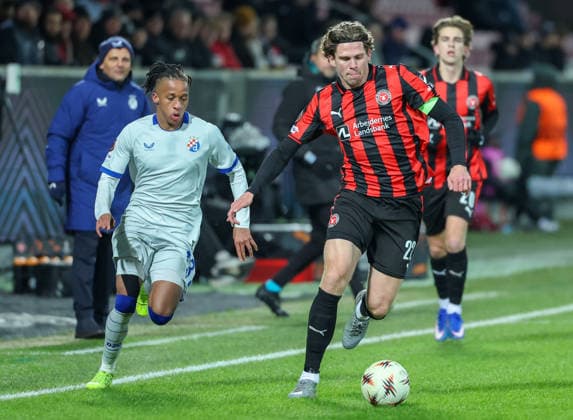 PXL_Midtjylland v Dinamo 29.01.2026., Arena Herning, Herning, Denmark - UEFA Europa league, Matchday 8, FC Midtjylland - GNK Dinamo. Cardoso Varela, Mads Bech  ChristianxOrnberg PIXSELL