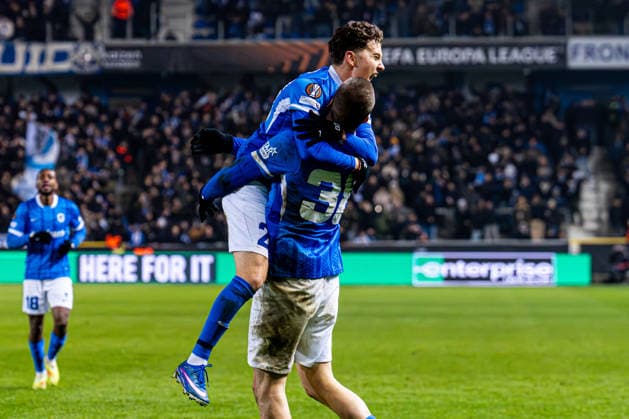 2026-01-29 KRC Genk v Malmo FF - UEFA Europa League 2025 26 League Phase MD8 GENK, BELGIUM - JANUARY 29: Konstantinos Karetsas of KRC Genk celebrates the winning goal with Daan Heymans of KRC Genk during the UEFA Europa League 2025 26 League Phase MD8 match between KRC Genk and Malmo FF at Cegeka Arena on January 29, 2026 in Genk, Belgium. (Photo by Gabriel Calvino Alonso BSR Agency) Genk Belgium Content not available for redistribution in The Netherlands directly or indirectly through any third parties. Copyright: xBSRxAgencyx