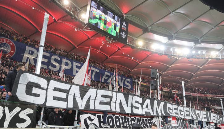 Stuttgart, Football Europa League , VfB Stuttgart vs BSC Young Boys Bern , Fans VfB Stuttgart with banner , Together against UEFA