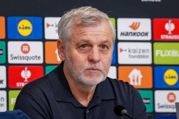 Football UEFA Europa League 2025 26, Matchday 8 OSC Lille vs SC Freiburg Stade Pierre Mauroy Lille, France Bruno GÃ nÃ sio Bruno Genesio Coach, OSC Lille Press conference, Media Copyright: xJOERANxSTEINSIEKx