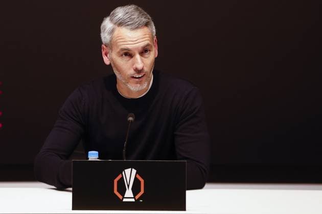 DEVENTER , 29-01-2026 , Stadium De Adelaarshorst , season 2025 2026 , UEFA Europa League League phase . match between Go Ahead Eagles and SC Braga, Picture shows SC Braga trainer coach Juan Carlos Vicens Gomez at press conference, PK, Pressekonferenz Go Ahead Eagles - Braga  x201174346x Copyright: