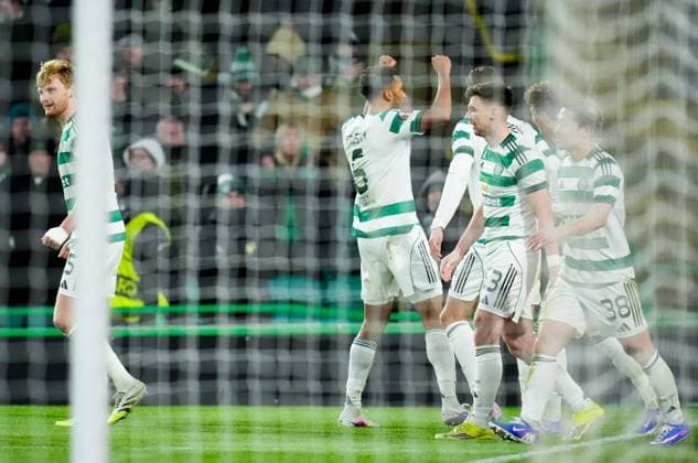 Auston Trusty of Celtic celebrates with team mates after scoring to give Celtic a 4-2 lead. Celtic v Utrecht, UEFA Europa League, Group Stage, Football, Celtic Park, Glasgow, UK - 29 Jan 2026Glasgow Celtic Park United Kingdom EDITORIAL USE ONLY No use with unauthorised audio, video, data, fixture lists, club league logos or live services. Online in-match use limited to 120 images, no video emulation. No use in betting, games or single club league player publications. Copyright: xStuartxWallace Shutterstockx 16445870be