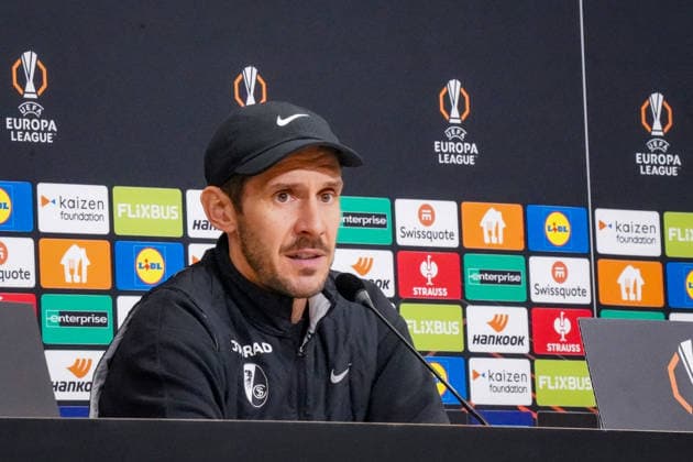 Football UEFA Europa League 2025 26, Matchday 8 OSC Lille vs SC Freiburg Stade Pierre Mauroy Lille, France Julian Schuster SC Freiburg, Coach Press conference, Media Copyright: xJOERANxSTEINSIEKx