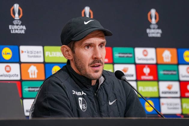 Football UEFA Europa League 2025 26, Matchday 8 OSC Lille vs SC Freiburg Stade Pierre Mauroy Lille, France Julian Schuster SC Freiburg, Coach Press conference, Media Copyright: xJOERANxSTEINSIEKx
