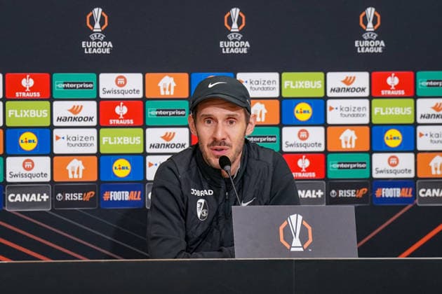 Football UEFA Europa League 2025 26, Matchday 8 OSC Lille vs SC Freiburg Stade Pierre Mauroy Lille, France Julian Schuster SC Freiburg, Coach Press conference, Media Copyright: xJOERANxSTEINSIEKx