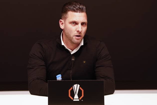 DEVENTER , 29-01-2026 , Stadium De Adelaarshorst , season 2025 2026 , UEFA Europa League League phase . match between Go Ahead Eagles and SC Braga, Picture shows GA Eagles trainer coach Melvin Boel at press conference, PK, Pressekonferenz Go Ahead Eagles - Braga  x201174522x Copyright:
