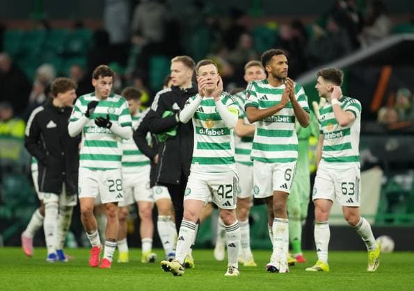 Celtic captain Callum McGregor applauds the fans as he leads his team mates in a lap of honour round the pitch at full-time. Final score Celtic 4 FC Utrecht 2. Celtic v Utrecht, UEFA Europa League, Group Stage, Football, Celtic Park, Glasgow, UK - 29 Jan 2026Glasgow Celtic Park United Kingdom EDITORIAL USE ONLY No use with unauthorised audio, video, data, fixture lists, club league logos or live services. Online in-match use limited to 120 images, no video emulation. No use in betting, games or single club league player publications. Copyright: xStuartxWallace Shutterstockx 16445870cd