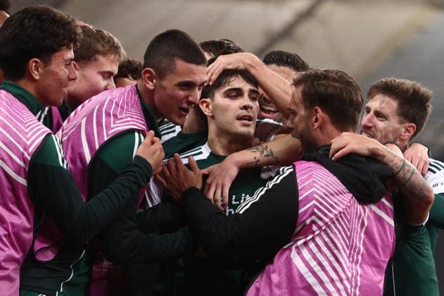 UEFA Europa League, Panathinaikos FC vs AS Roma - Vicente Taborda of Panathinaikos celebrate after scoring the 1-0 during the UEFA Europa League league phase matchday 8 soccer match between Panathinaikos FC and AS Roma held at Olympic Athletic Center of Athens in Athens, Greece, 29 January 2026. IMAGO ONE INCH PRODUCTIONS ATHENS Greece Copyright: xOnexInchxProductionsx 6830573