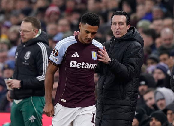 Birmingham, England, 29th January 2026. Ollie Watkins of Aston Villa walks past Unai Emery manager of Aston Villa as he leaves the game injured during the Aston Villa vs FC Salzburg UEFA Europa League match at Villa Park, Birmingham. Picture credit should read: Andrew Yates Sportimage EDITORIAL USE ONLY. No use with unauthorised audio, video, data, fixture lists, club league logos or live services. Online in-match use limited to 120 images, no video emulation. No use in betting, games or single club league player publications. SPI_077_AY_Villa_Salzburg SPI-4490-0078
