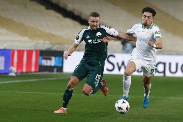 UEFA Europa League, Panathinaikos FC vs AS Roma - Sverrir Ingasons of Panathinaikos in action against Neil El Aynaoui of Roma during the UEFA Europa League league phase matchday 8 soccer match between Panathinaikos FC and AS Roma held at Olympic Athletic Center of Athens in Athens, Greece, 29 January 2026. IMAGO ONE INCH PRODUCTIONS ATHENS Greece Copyright: xOnexInchxProductionsx 6830445