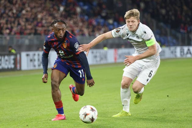 FC Basel Viktoria Pilsen Benie Traore vs Lukas Cerv 29 01 2026 Stadion St Jakob Park Basel, SWITZERLAND, Season 2025 2026 Men Soccer UEFA Europa League FC Basel Viktoria Pilsen Benie Traore li,FC Basel vs Lukas Cerv Pilsen