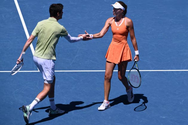 TENNIS AUSTRALIAN OPEN, Kristina Mladenovic and Manuel Guinard of France in action against Olivia Gadecki and John Peers of Australia during the mixed doubles final on day 13 of the 2026 Australian Open tennis tournament at Melbourne Park in Melbourne, Friday, January 30, 2026. ( NO ARCHIVING MELBOURNE VICTORIA AUSTRALIA  Copyright: xJOELxCARRETTx 20260130181970693534