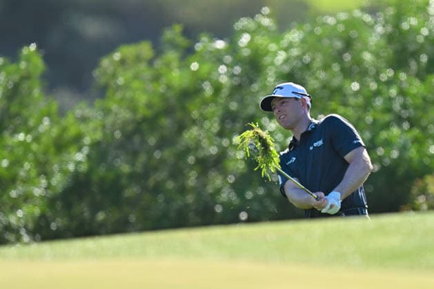 January 29, 2026: Max Greyserman chips onto the green on the 3rd hole during the first round of the Farmers Insurance Open on Torrey Pines North Course in San Diego, California. CSM San Diego USA - ZUMAc04_ 20260129_zma_c04_025 Copyright: xJustinxFinex
