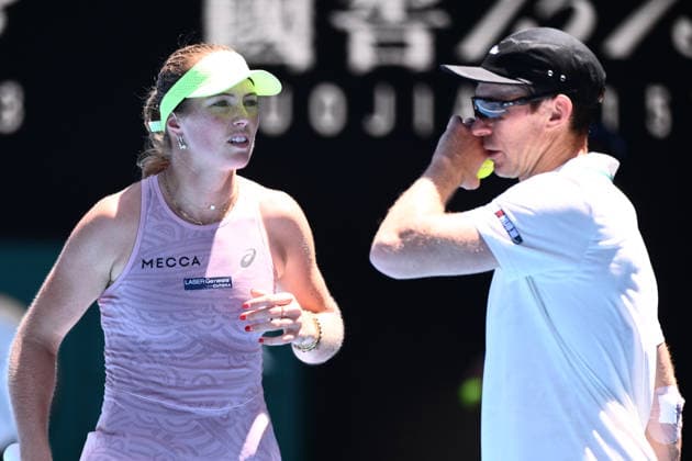 TENNIS AUSTRALIAN OPEN, Olivia Gadecki and John Peers of Australia in action against Kristina Mladenovic and Manuel Guinard of France during the mixed doubles final on day 13 of the 2026 Australian Open tennis tournament at Melbourne Park in Melbourne, Friday, January 30, 2026. ( NO ARCHIVING MELBOURNE VICTORIA AUSTRALIA  Copyright: xJOELxCARRETTx 20260130111895088592