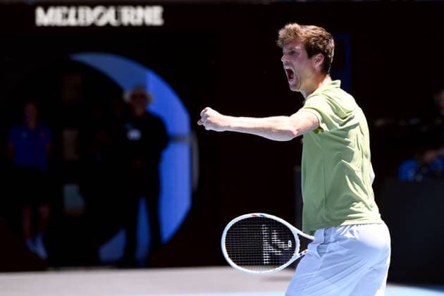 TENNIS AUSTRALIAN OPEN, Manuel Guinard of France in action against Olivia Gadecki and John Peers of Australia during the mixed doubles final with playing partner Kristina Mladenovic on day 13 of the 2026 Australian Open tennis tournament at Melbourne Park in Melbourne, Friday, January 30, 2026. ( NO ARCHIVING MELBOURNE VICTORIA AUSTRALIA  Copyright: xJOELxCARRETTx 20260130145773668779