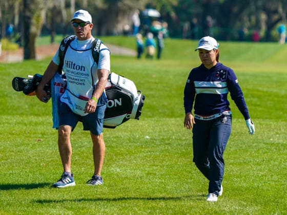 January 29, 2026, Orlando, Florida, USA: Nasa Hataoka (R) and her caddie walk the 18th fairway during the first round of the 2026 Hilton Grand Vacations Tournament of Champions at Lake Nona Golf & Country Club. Orlando USA - ZUMAw109 20260129_fap_w109_025 Copyright: xDebbyxWongx
