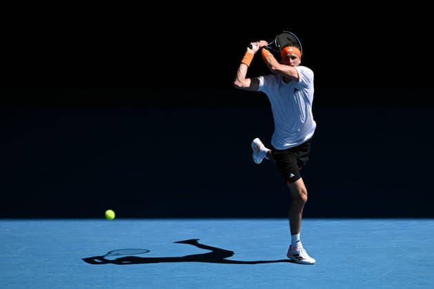 TENNIS AUSTRALIAN OPEN, Alexander Zverev of Germany in action during the men™s semifinal against Carlos Alcaraz of Spain on day 13 of the 2026 Australian Open tennis tournament at Melbourne Park in Melbourne, Friday, January 30, 2026. ( NO ARCHIVING MELBOURNE VICTORIA AUSTRALIA  Copyright: xJOELxCARRETTx 20260130181881512950