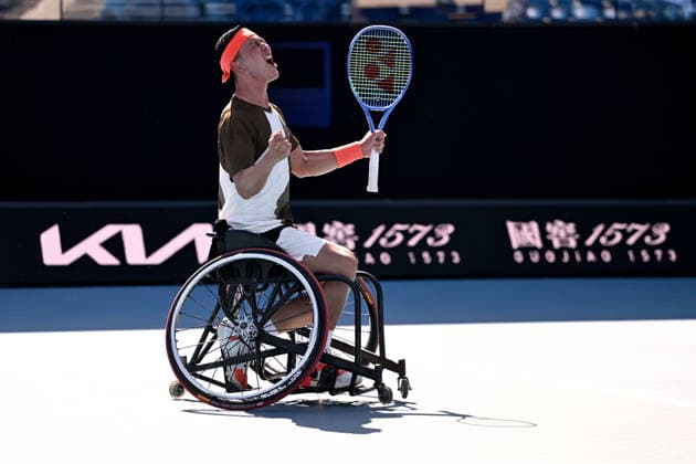 TENNIS AUSTRALIAN OPEN, Tokito Oda of Japan celebrates match point during the men™s wheelchair singles semifinal against Gustavo Fernandez of Argentina on day 13 of the 2026 Australian Open tennis tournament at Melbourne Park in Melbourne, Friday, January 30, 2026. ( NO ARCHIVING MELBOURNE VICTORIA AUSTRALIA  Copyright: xJAMESxROSSx 20260130148274369623