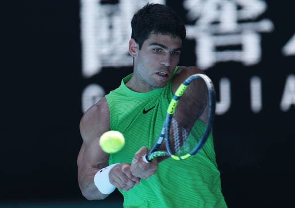January 30, 2026, Melbourne, Victoria, Australia: CARLOS ALCARAZ of Spain during the match against A. Zverev of Germany in the semifinal of Australian Open, Melbourne, Australia. Melbourne Australia - ZUMAc278 20260130_zsp_c278_008 Copyright: xMarcinxCholewinskix
