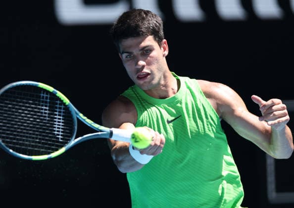 January 30, 2026, Melbourne, Victoria, Australia: CARLOS ALCARAZ of Spain during the match against A. Zverev of Germany in the semifinal of Australian Open, Melbourne, Australia. Melbourne Australia - ZUMAc278 20260130_zsp_c278_020 Copyright: xMarcinxCholewinskix
