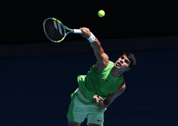 January 30, 2026, Melbourne, Victoria, Australia: CARLOS ALCARAZ of Spain during the match against A. Zverev of Germany in the semifinal of Australian Open, Melbourne, Australia. Melbourne Australia - ZUMAc278 20260130_zsp_c278_028 Copyright: xMarcinxCholewinskix