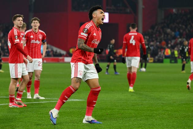 Nottingham Forest FC v Ferencvarosi TC - UEFA Europa League 2025 26 League Phase MD8 Igor Jesus of Nottingham Forest celebrates after scoring a goal to make it 2-0 during the UEFA Europa League match between Nottingham Forest and Ferencvarosi TC at the City Ground in Nottingham, England, on January 29, 2026. Nottingham Nottinghamshire United Kingdom  Copyright: xMIxNewsx originalFilename:fletcher-nottingh260129_npwxm.jpg