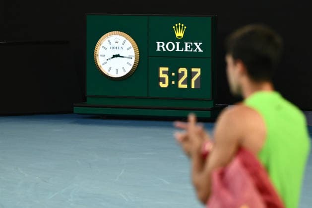 TENNIS AUSTRALIAN OPEN, A match time of 5 hours and 27 minutes for Carlos Alcaraz of Spain to defeat Alexander Zverev of Germany in the men™s semifinal on day 13 of the 2026 Australian Open tennis tournament at Melbourne Park in Melbourne, Friday, January 30, 2026. ( NO ARCHIVING MELBOURNE VICTORIA AUSTRALIA  Copyright: xJOELxCARRETTx 20260130136555091330