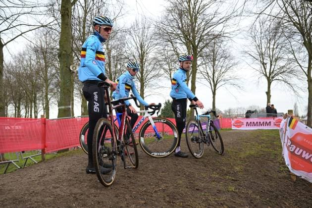 Belgian riders pictured during a training session on the track of the UCI Cyclocross World Championships, on Friday 30 January 2026, in Hulst, The Netherlands. DAVIDxPINTENS  x159774372x