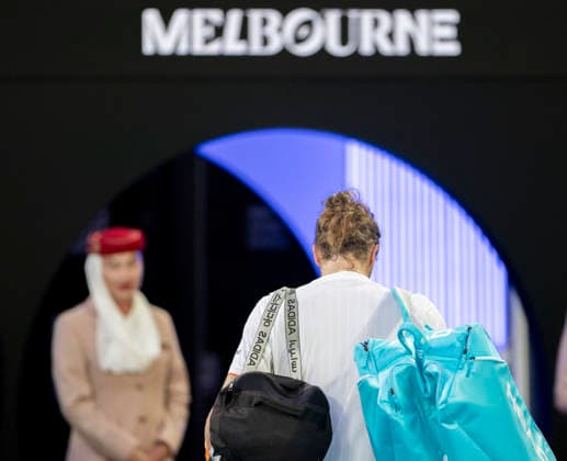 (260130) -- MELBOURNE, Jan. 30, 2026 -- Alexander Zverev leaves the court after the men s singles semifinal match between Carlos Alcaraz of Spain and Alexander Zverev of Germany at the Australian Open tennis tournament in Melbourne, Australia, Jan. 30, 2026. (Photo by Xinhua) (SP)AUSTRALIA-MELBOURNE-TENNIS-AUSTRALIAN OPEN-MEN S SINGLES-SEMIFINAL HuxJingchen 