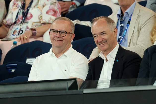 Australian Prime Minster Anthony Albanese watches Novak Djokovic v Jannik Sinner during their Semi-final match Australian Open tennis tournament, Day Thirteen, Melbourne Park, Australia - 30 Jan 2026Melbourne Melbourne Park Victoria (VIC) Australia  Copyright: xRachelxBach Shutterstockx 16455618db