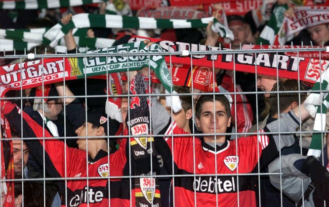 27 02 03 VfB Stuttgart Celtic Glasgow Germany, Stuttgart, 27 02 2003, Soccer, UEFA Cup, Season 2002 2003, VfB Stuttgart Celtic Glasgow 3 2 VfB Stuttgart supporters