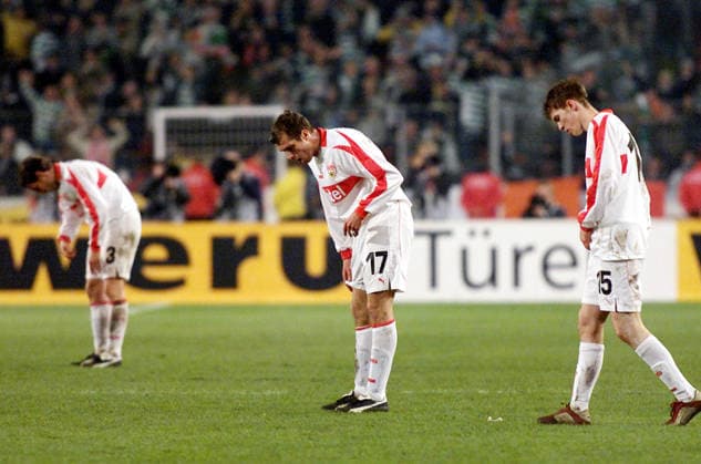 27 02 03 VfB Stuttgart Celtic Glasgow Germany, Stuttgart, 27 02 2003, Soccer, UEFA Cup, Season 2002 2003, VfB Stuttgart Celtic Glasgow 3 2 v l Timo Wenzel, Jochen Seitz, Alexander Hleb all VfB Stuttgart