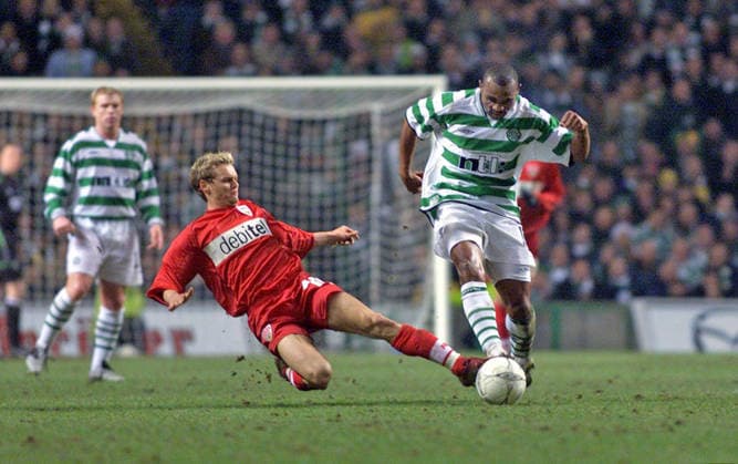 20 02 03 Celtic Glasgow VfB Stuttgart Scotland, Glasgow, 20 02 2003, Soccer, UEFA Cup, Season 2002 2003, Celtic Glasgow VfB Stuttgart 3 1 v l Bradley Carnell VfB Stuttgart , Didier Agathe Celtic Glasgow