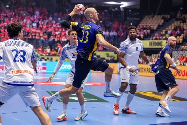 30 01 2026, Handball, Men s EHF EURO 2026, Portugal Sweden, Jyske Bank Boxen in Herning, Denmark, Match for 5th place Lukas Sandell Sweden 33 Denmark