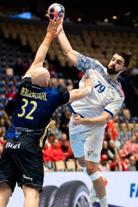 Herning Handball EM 2026 Match 5th place Portugal Sweden v li in duel Oscar Bergendahl Sweden and Portugals Martim Costa Herning Jyske Bank Boxing Denmark