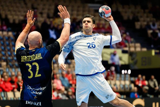 Herning Handball EM 2026 Match Place 5 Portugal Sweden v li Oscar Bergendahl Sweden , Portugals Francisco Costa Herning Jyske Bank Boxen Denmark