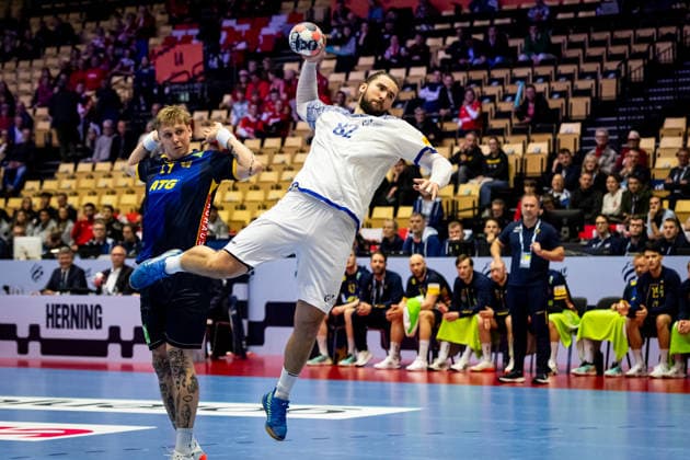 HERNING, DENMARK - JANUARY 30: Luis Frade (Portugal, 82) in attack during the EHF EURO 2026 Placement match 5 6 between Portugal vs Sweden at Jyske Bank Boxen Arena on January 30, 2026 in Herning, Denmark. Midtjylland Denmark Copyright: xMarioxM.xKobergx