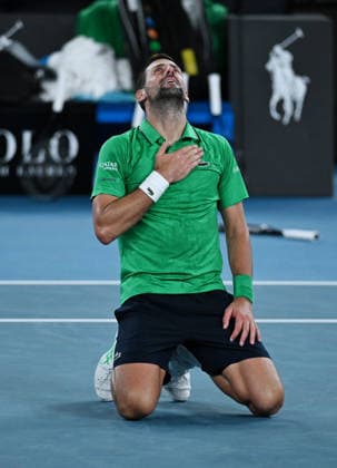 (260130) -- MELBOURNE, Jan. 30, 2026 -- Novak Djokovic reacts after the men s singles semifinal match between Novak Djokovic of Serbia and Jannik Sinner of Italy at the Australian Open tennis tournament in Melbourne, Australia, Jan. 31, 2026. (Photo by Xinhua) (SP)AUSTRALIA-MELBOURNE-TENNIS-AUSTRALIAN OPEN-MEN S SINGLES-SEMIFINAL WangxShen 