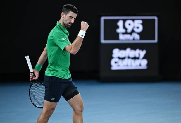 (260130) -- MELBOURNE, Jan. 30, 2026 -- Novak Djokovic reacts during the men s singles semifinal match between Novak Djokovic of Serbia and Jannik Sinner of Italy at the Australian Open tennis tournament in Melbourne, Australia, Jan. 30, 2026. (Photo by Xinhua) (SP)AUSTRALIA-MELBOURNE-TENNIS-AUSTRALIAN OPEN-MEN S SINGLES-SEMIFINAL WangxShen 