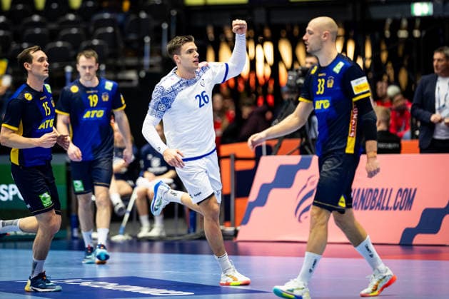 HERNING, DENMARK - JANUARY 30: celebration goal celebration Francisco Costa (Portugal, 26) during the EHF EURO 2026 Placement match 5 6 between Portugal vs Sweden at Jyske Bank Boxen Arena on January 30, 2026 in Herning, Denmark. Midtjylland Denmark Copyright: xMarioxM.xKobergx