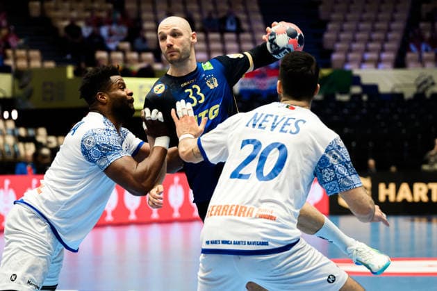 Herning Handball EM 2026 Match Place 5 Portugal Sweden Portugals Victor Iturriza Alvarez, Lukas Sandell Sweden , Portugals Miguel Soares Neves Herning Jyske Bank Boxen Denmark