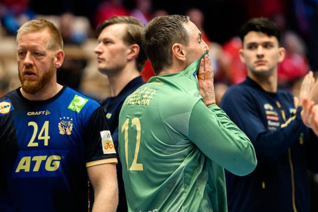 Herning Handball EM 2026 Match 5th place Portugal Sweden Goalkeeper Andreas Palicka Sweden dissatisfied disappointed dejected frustrated, Herning Jyske Bank Boxing Denmark