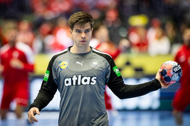 HERNING, DENMARK - JANUARY 30: Renars Uscins (Germany, 23) during warm up during the EHF EURO 2026 Semifinal 1 match between Germany vs Croatia at Jyske Bank Boxen Arena on January 30, 2026 in Herning, Denmark. Midtjylland Denmark Copyright: xMarioxM.xKobergx