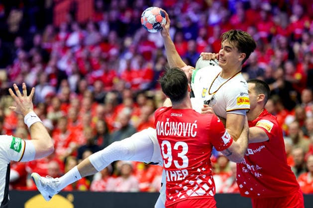 Croatia v Germany - MenÂ s EHF EURO 2026 HERNING, DENMARK - JANUARY 30: Julian Koster, David Skara during the Men s EHF Euro 2026 Semi Finals match between Croatia and Germany at Jyske Bank Boxen Herning Arena on January 30 2026 in Herning, Denmark.  SanjinxStrukic PIXSELL