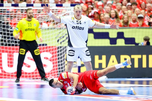 Croatia v Germany - MenÂ s EHF EURO 2026 HERNING, DENMARK - JANUARY 30: Mateo Maras, Justus Fischer during the Men s EHF Euro 2026 Semi Finals match between Croatia and Germany at Jyske Bank Boxen Herning Arena on January 30 2026 in Herning, Denmark.  SanjinxStrukic PIXSELL