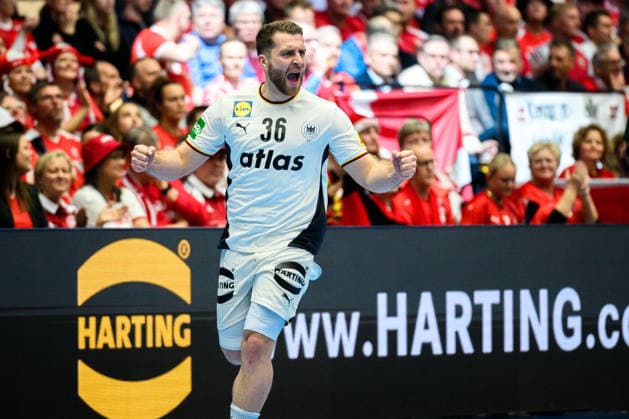 Herning Handball European Championship 2026 Semi-final Germany Croatia Lukas Mertens Germany Cheers Joy Emotion Goal celebration Goalscorer Herning Jyske Bank Boxing Denmark