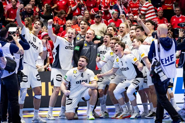 HERNING, DENMARK - JANUARY 30: celebration after victory team Germany during the EHF EURO 2026 Semifinal 1 match between Germany vs Croatia at Jyske Bank Boxen Arena on January 30, 2026 in Herning, Denmark. Midtjylland Denmark Copyright: xMarioxM.xKobergx