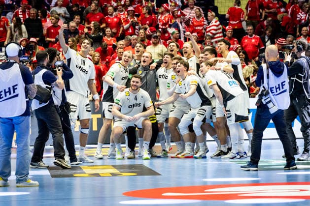 HERNING, DENMARK - JANUARY 30: celebration after victory team Germany during the EHF EURO 2026 Semifinal 1 match between Germany vs Croatia at Jyske Bank Boxen Arena on January 30, 2026 in Herning, Denmark. Midtjylland Denmark Copyright: xMarioxM.xKobergx