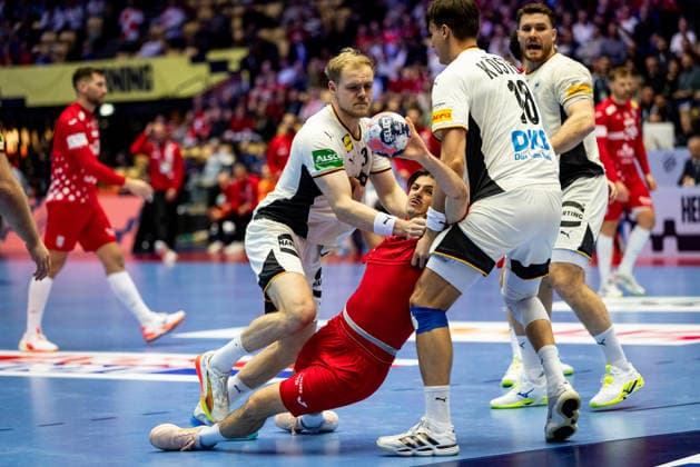 HERNING, DENMARK - JANUARY 30: Filip Glavas (Croatia, 57) in attack during the EHF EURO 2026 Semifinal 1 match between Germany vs Croatia at Jyske Bank Boxen Arena on January 30, 2026 in Herning, Denmark. Midtjylland Denmark Copyright: xMarioxM.xKobergx